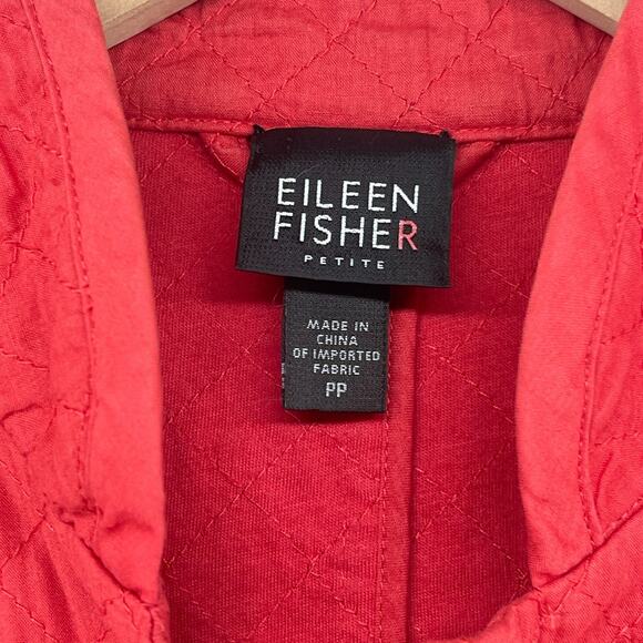 EILEEN FISHER Jacket PP Petite Organic Cotton Snap Front Quilted Mandarin Red - Picture 4 of 13